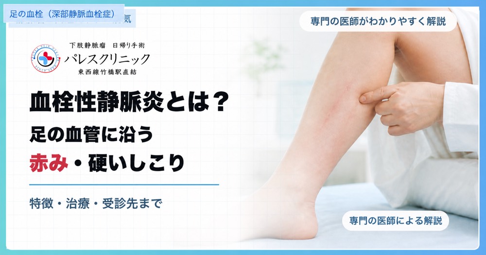 足の血管に沿う赤みと硬いしこりを専門の医師が解説する記事のアイキャッチ画像